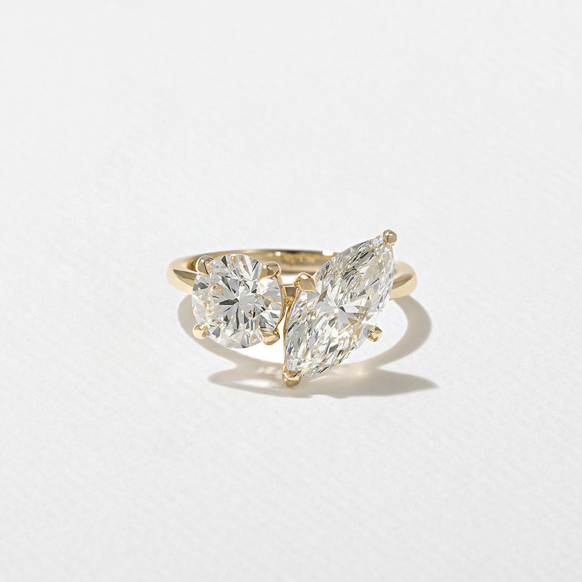 3.40 Carat Marquise & Round Cut Lab Grown Diamond Toi et Moi Ring in 14K Solid Gold