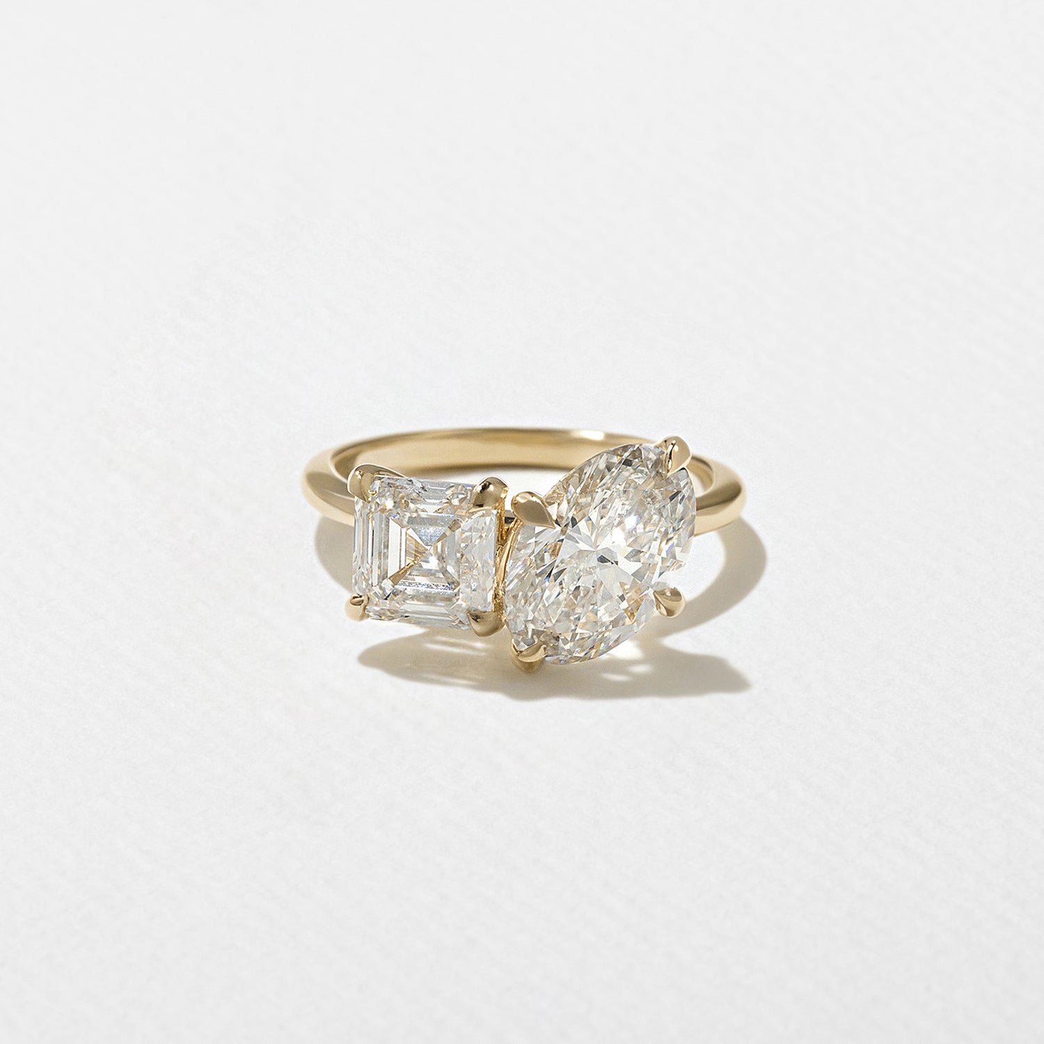3.70 Carat Oval & Asscher Cut Lab Grown Diamond Toi et Moi Ring in 14K Solid Gold
