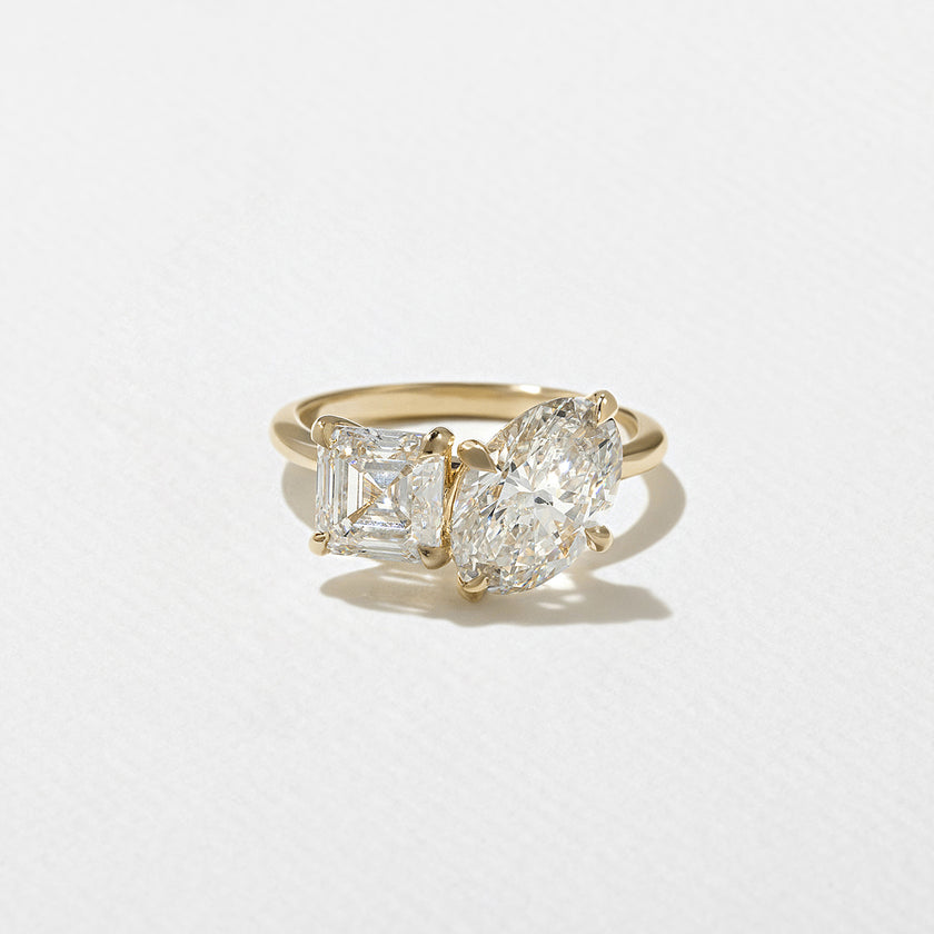 3.70 Carat Oval & Asscher Cut Lab Grown Diamond Toi et Moi Ring in 14K Solid Gold