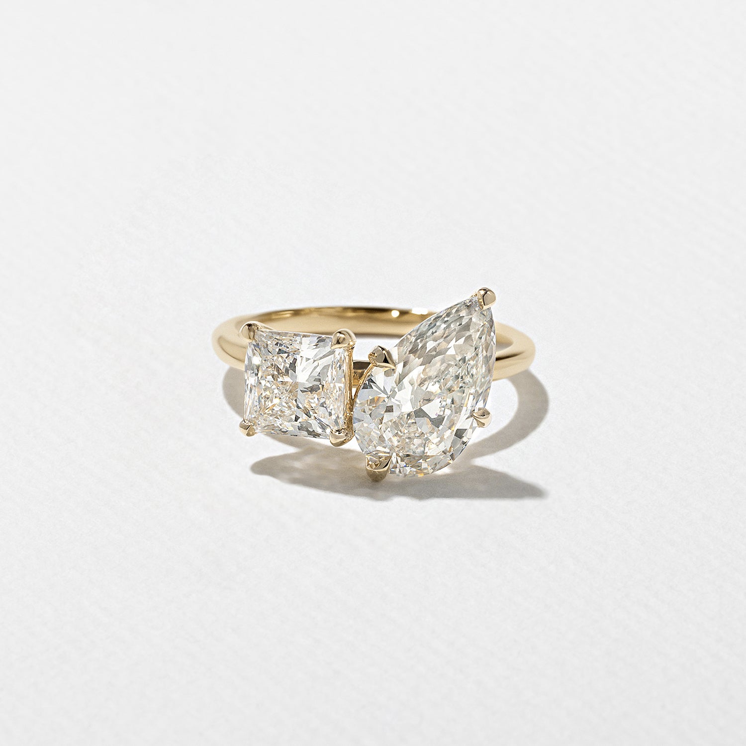 3.70 Carat Pear & Princess Cut Lab Grown Diamond Toi et Moi Ring in Solid Gold