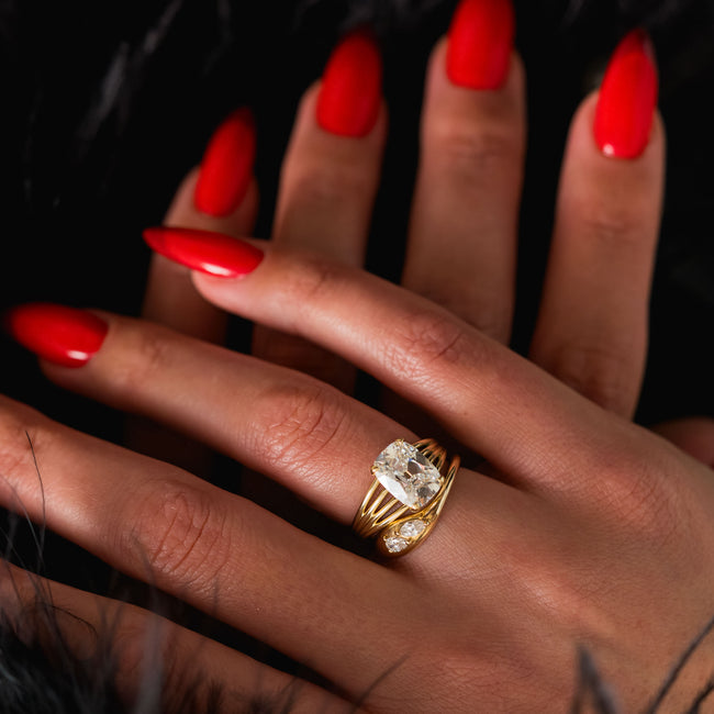 3 Carat Cushion Cut Lab Diamond Solitaire Ring Multi Band Ring