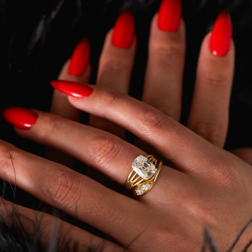 3 Carat Cushion Cut Lab Diamond Solitaire Ring Multi Band Ring